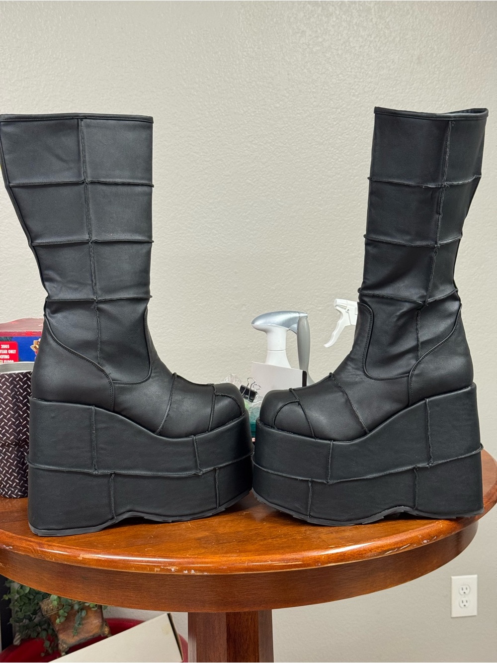Demonia Black Tower Platform Knee Boots Men’s 13 Faux leather like new